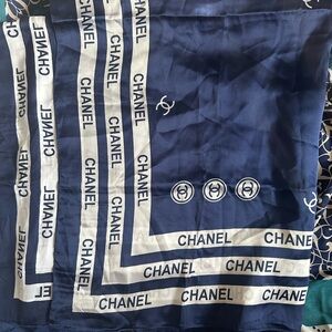 Designer inspired Navy and White Logo Scarf